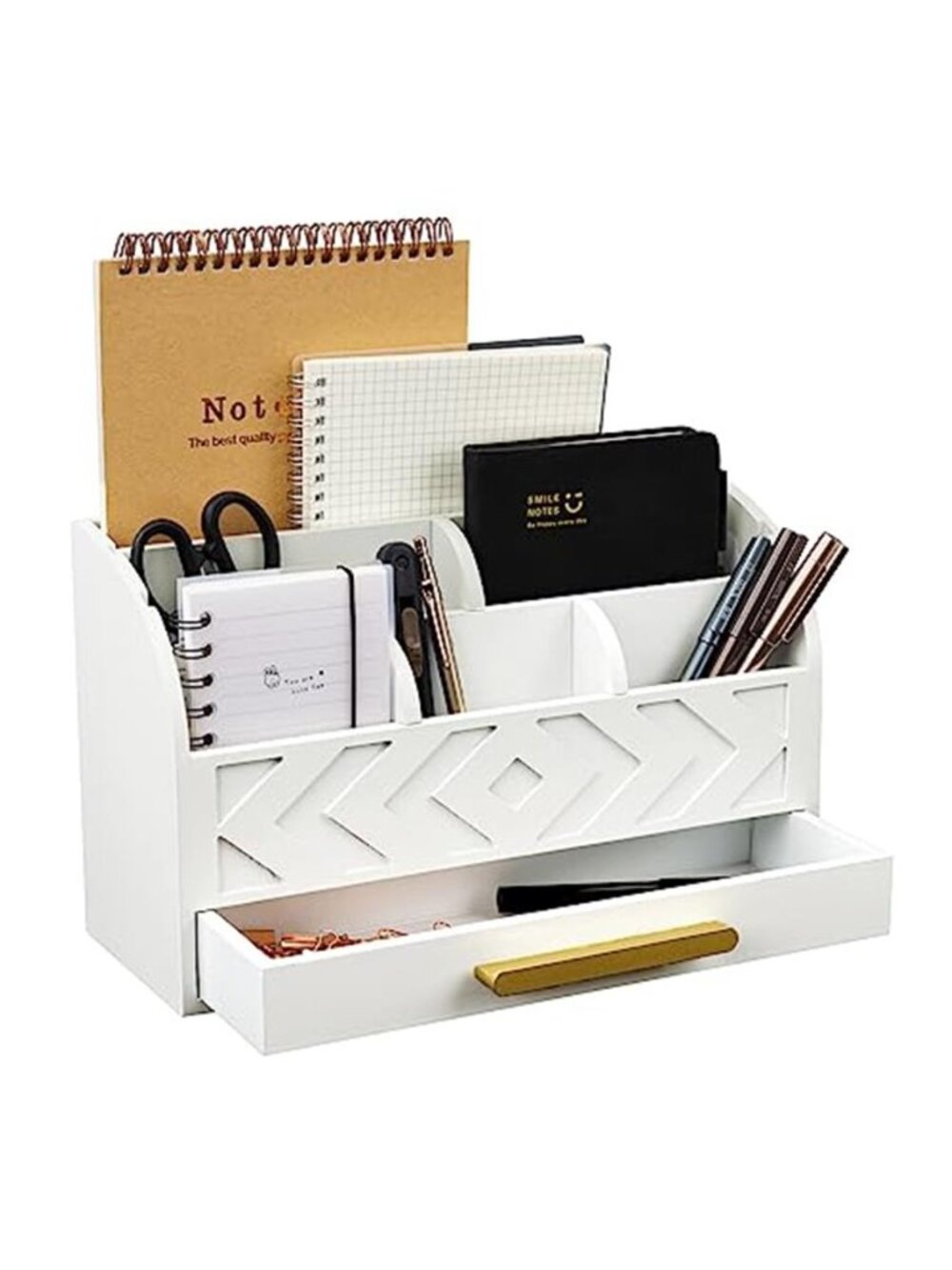 Wood Desk Organizer White Mail Sorter 6Compartment Drawer Office Desktop Storage